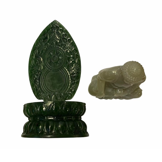Chinese Jade Stone Sitting Buddha Gautama Amitabha Shakyamuni Statue For Sale - Image 4 of 9