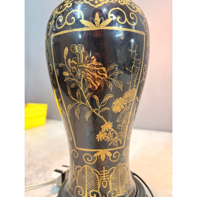 Black Early 19th Century Black Glaze and Gilt Chinese Floral Table Lamp For Sale - Image 8 of 10