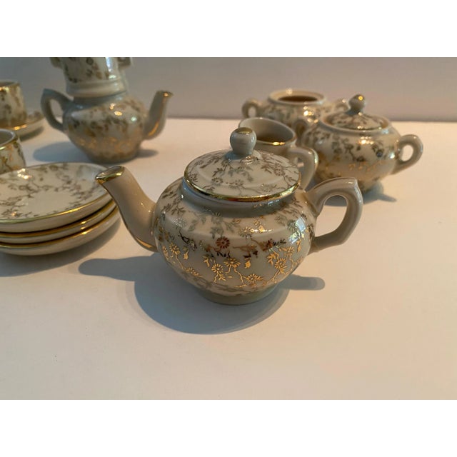 Metal Vintage Gold Filagree Childs Tea Set- 17 Pieces For Sale - Image 7 of 11