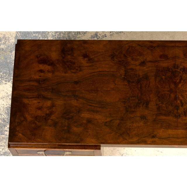 French Art Deco Walnut Burl Pedestal Desk, 1930s For Sale - Image 4 of 18