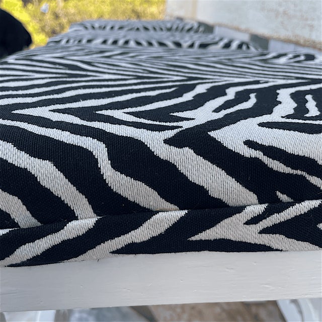 Vintage Portuguese Rustic Wood Stool White with Zebra Fabric Upholstery, 1940s For Sale - Image 14 of 18
