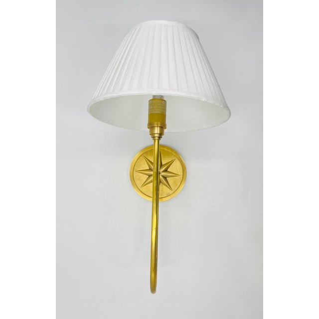 Modern McGee & Co Polaris Brass Wall Sconce With Linen Shade, Modern Lighting For Sale - Image 3 of 16