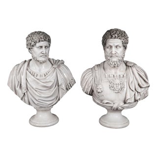 Antique 20th Century Marble Busts of Emperors Lucius Verus & Antoninus Pius, Set of 2 For Sale