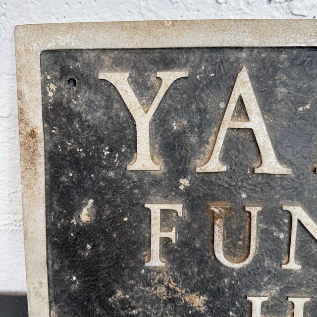 Vintage Cast Metal "Yadack Funeral Home" Trade Sign For Sale - Image 4 of 7