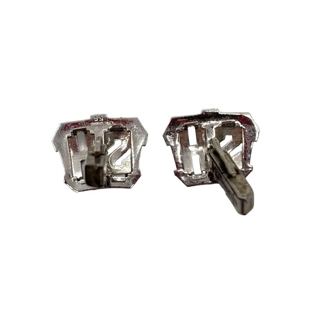 1950s Modern Sterling Silver & Marcasite Cufflinks W/ "Hs" Mono by Kimmler & Daniel For Sale - Image 5 of 10