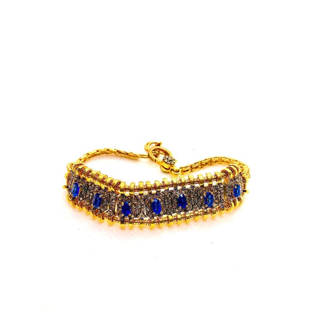 Bochic "Vintage Retro" Natural Sapphires & Diamonds Set In 18K Gold & Silver For Sale - Image 13 of 18