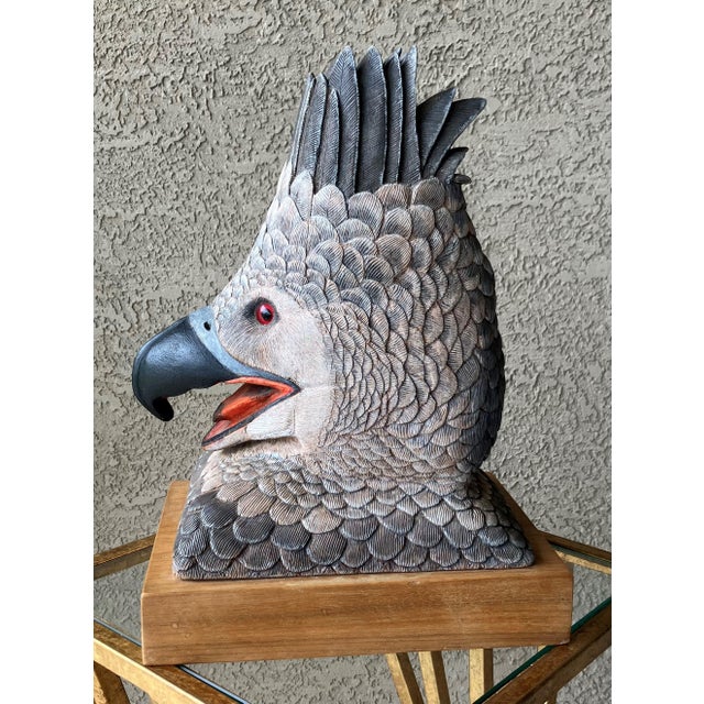 Excellent Pre-Owned Condition. Exquisite, one-of-a-kind "Golden Eagle Head" hand carved wooden bust created by woodcarver...