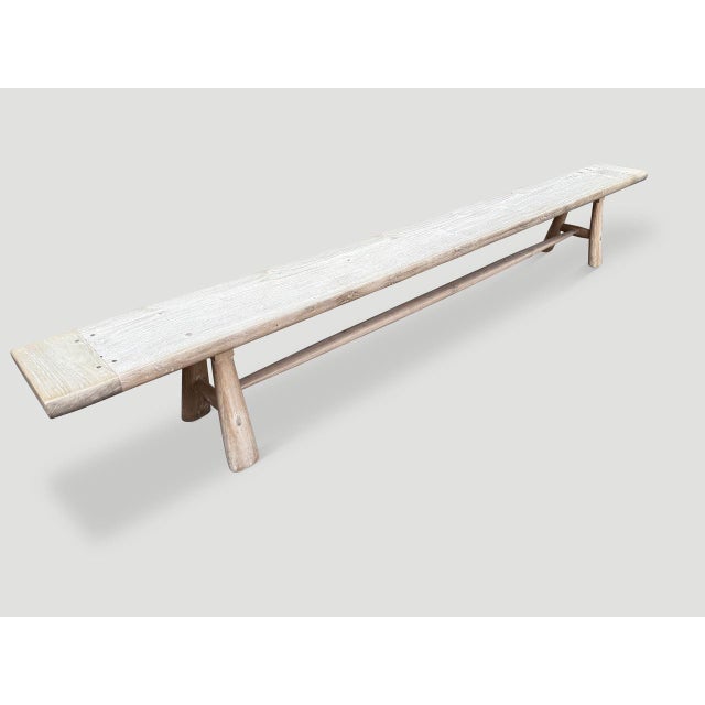 Andrianna Shamaris Impressive Milky Toned Teak Wood Long Bench For Sale - Image 16 of 18