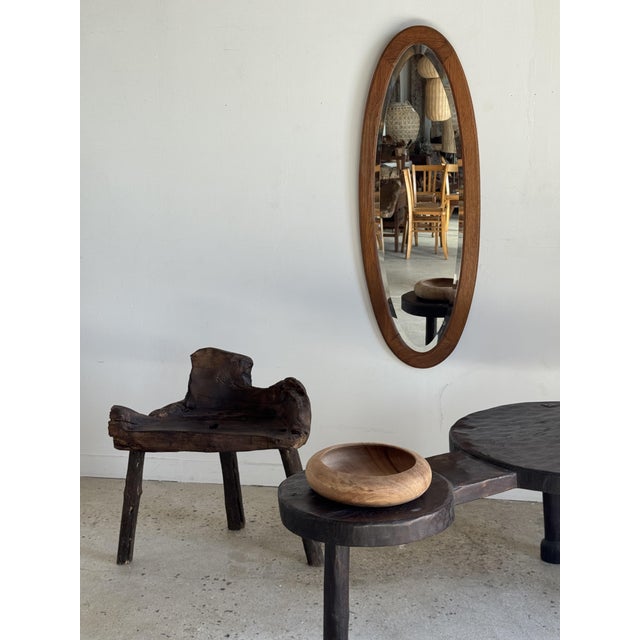Brown Vintage Oval Oak Mirror with Beveled Glass, 1980s For Sale - Image 8 of 18