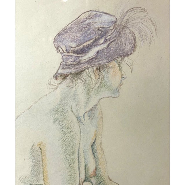 Vintage 1971 Original Leslie Bowen Nude Lady Woman Pencil Crayon Drawing Sketch For Sale - Image 12 of 14
