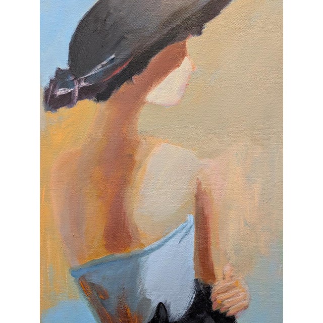Abstract realism black hat oil on canvas, young woman