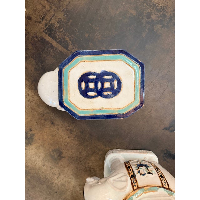 Ceramic Pair of Vintage Chinese Export Glazed Ceramic Elephant Garden Stools For Sale - Image 7 of 11