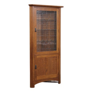 Stickley Mission Oak Leaded Glass China Cabinet For Sale