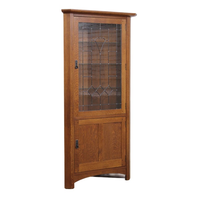 Stickley Mission Oak Leaded Glass China Cabinet For Sale