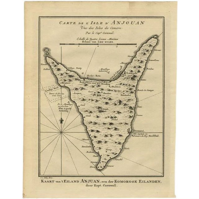 Antique Map of Anjouan or Ndzuani Island, 1749 For Sale