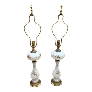 Hollywood Regency Gold Leaf Painted Porcelain Table Buffet Lamps- A Pair For Sale