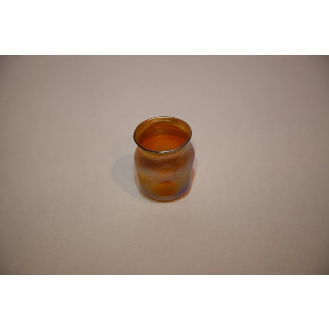 Beautiful Tiffany favrille. Gold iridescent art glass toothpick holder. This item has vibrant gold iridescence with...