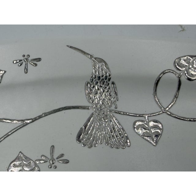1980s Emilia Castillo Taxco Porcelain & Pure Silver Hummingbird Serving Platter For Sale - Image 17 of 18