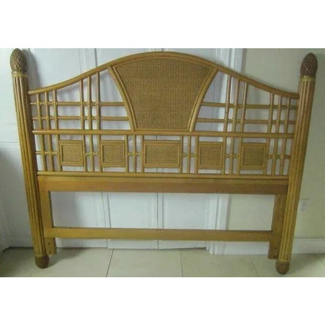1970s Tommy Bahama Style Bamboo Rattan Light Wood Tone Queen Size Headboard For Sale In Naples, FL - Image 6 of 13