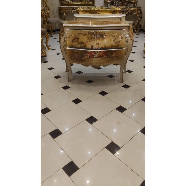 48 W x 21.7 D x 33.5 H DETAILS Style: Louis XV / French Rococo Elegant bombe commode silhouette Gilt bronze (ormolu)...