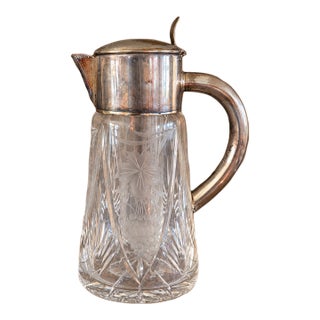 1930s German Cut Crystal and Silverplate Cooling-Tube Lemonade Pitcher For Sale