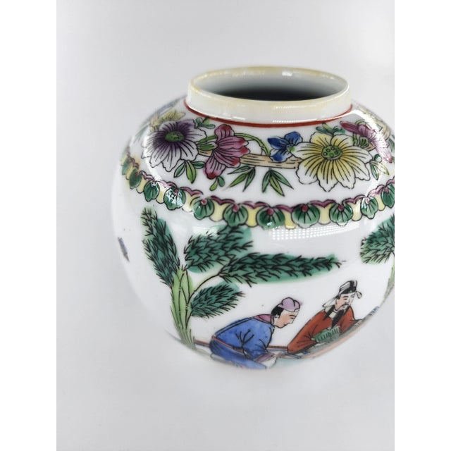 Mid-20th Century Jingdezhen Chinese Famille Rose Porcelain Ginger Jar With Lid Hand-Painted Scholars Scene For Sale In New York - Image 6 of 10