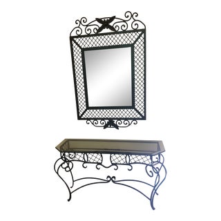 Ethan Allen Wrought Iron Frame Mirror & Console Table For Sale