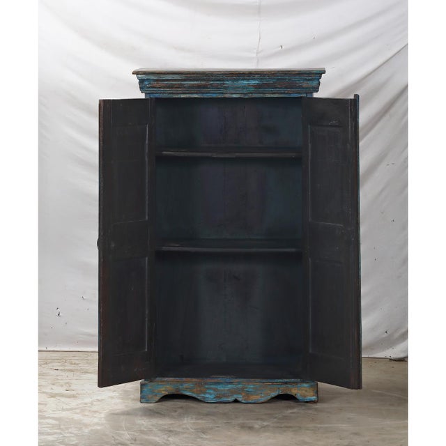 Antique Indian Small Painted Teakwood Armoire For Sale In Santa Fe - Image 6 of 7