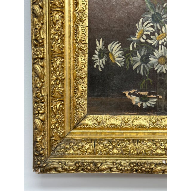 Late 20th Century Original Antique Oil Painting, Moody Florals, Framed For Sale - Image 9 of 12