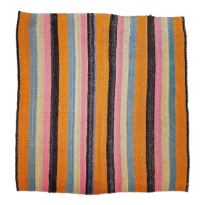 Vintage Turkish Sofreh Kilim, Flat-Woven Wool, Stripe Pattern, Yellow & Green, 5x5