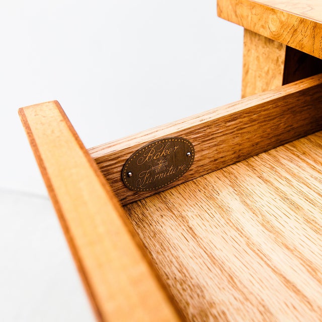 Restored Burl & Brass Vintage Regency Writing Desk by Baker For Sale - Image 9 of 15
