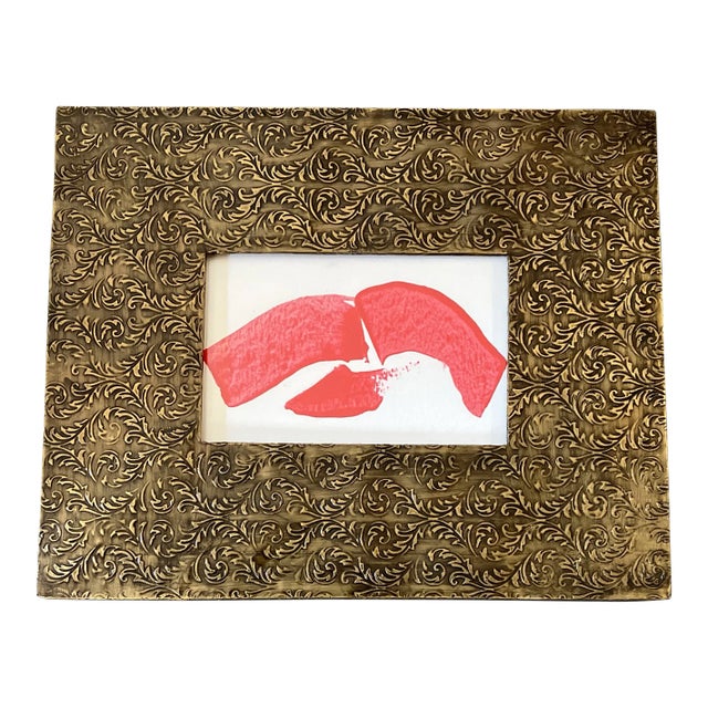 Contemporary Original “Flying Red Lips “ Abstract Painting Ornate Tabletop Frame For Sale