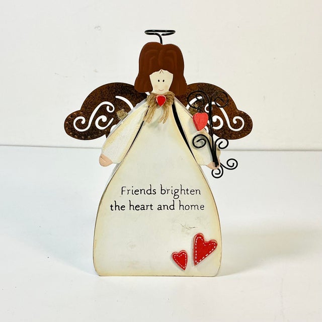 A fun Arts & Crafts Boho Chic painted Valentine Angel. It's from the 1990s and features an antique white painted wood body...