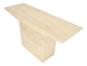 Italian Mid Century Modern Single Pedestal Travertine Console Sofa Table MINT