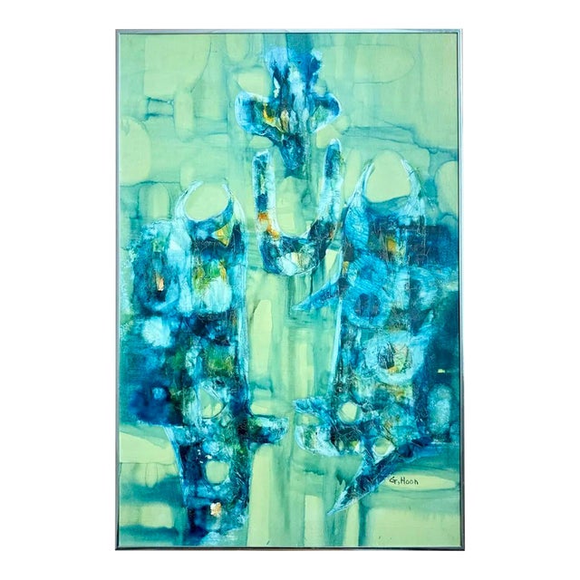 Vintage Boho Abstract Painting Oil on Canvas Signed by the Artist For Sale