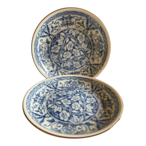 Blue/White 8.5” Set of 2 Plates. Andrea by Sadek. Made in Japan 1970. Blue Printed Mark Unique Character. Decorative Pair. Chinsoirie.