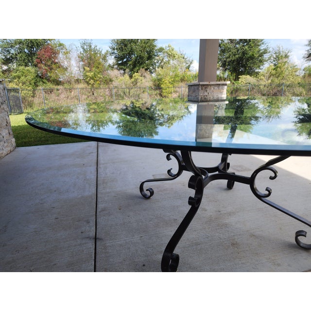 Round Glass Dining Table, Wrought Iron Base Chairish