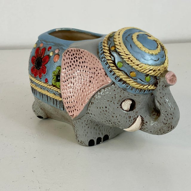 1978 Vintage Americana Folk Art Elephant Planter, Signed Tammy Fisher. For Sale - Image 4 of 8