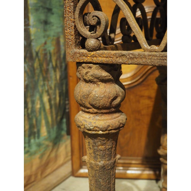 Antique French Cast and Wrought Iron Console Table With Rouge Griotte Marble Top, 19th Century For Sale - Image 12 of 18
