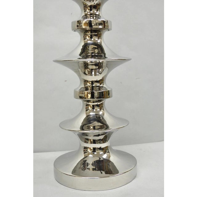 Vintage Italian Mid Century Modern Tall Sculptural Silver Ceramic Table Lamp For Sale - Image 11 of 18