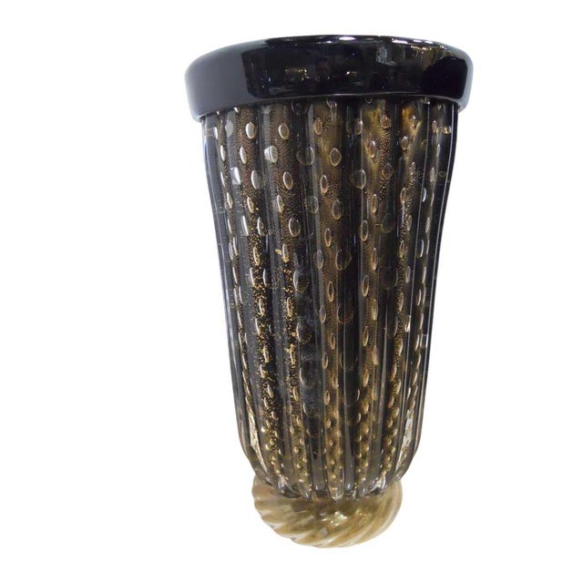 Glass Elegant Pair of Murano Black & Gold Vases by Pino Signoretto. Italy, 1960's. For Sale - Image 7 of 9