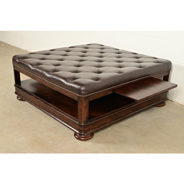 Early 21st Century Bernhardt Tufted Leather Chesterfield Cocktail Ottoman For Sale - Image 5 of 11