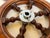 Wood Six Spoke Ship's Wheel with Chrome Hub For Sale - Image 7 of 7