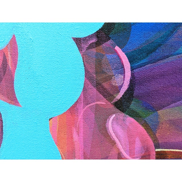 Contemporary purple and blue toned abstract painting by Chicago-based artist Cecilia Beaven. The work features a contorted...