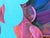 Contemporary purple and blue toned abstract painting by Chicago-based artist Cecilia Beaven. The work features a contorted...