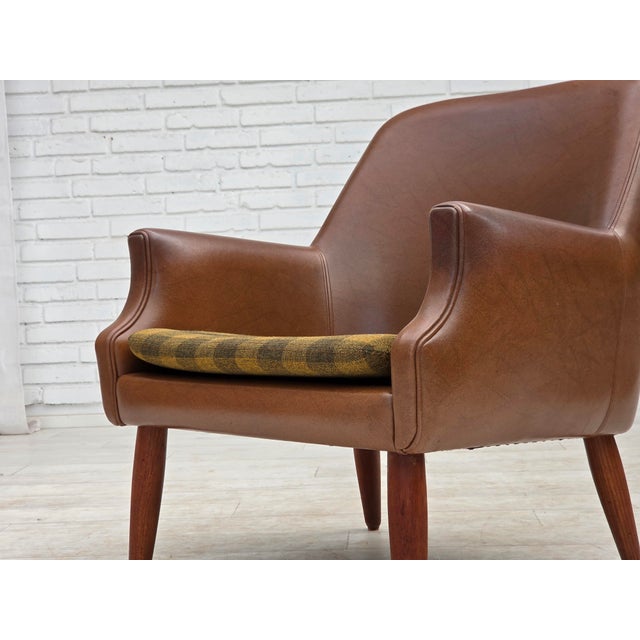Danish Leatherette Armchair with Teak Legs, 1970s For Sale - Image 16 of 18