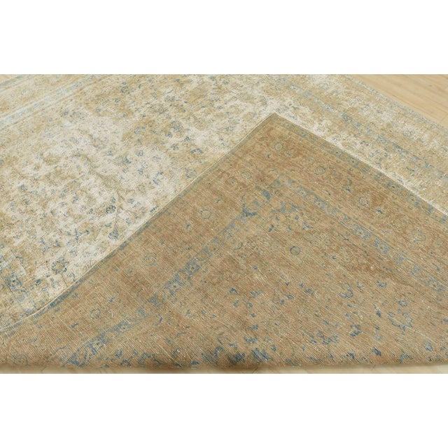 Tabriz Rug 8’10” X 12’2” Beige Wool Vintage Distressed Hand-Knotted Carpet For Sale - Image 13 of 15