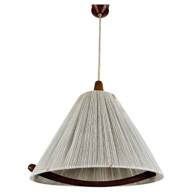 Mid-Century Teak and Cord Shade Hanging Lamp attributed to Temde, 1960 For Sale - Image 17 of 17