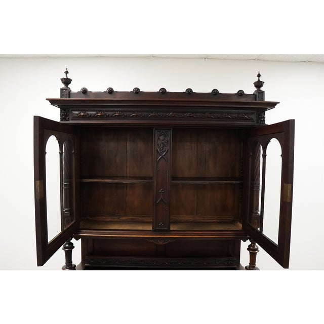 Vintage Gothic Revival Style Walnut Hutch Cabinet For Sale - Image 15 of 17
