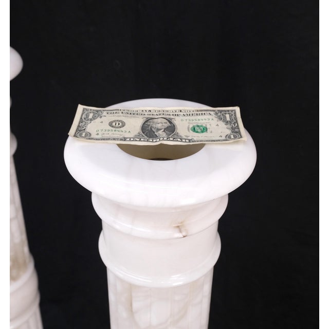 Pair of Italian White Turned Marble Pedestals Columns Stands Mint For Sale - Image 10 of 11